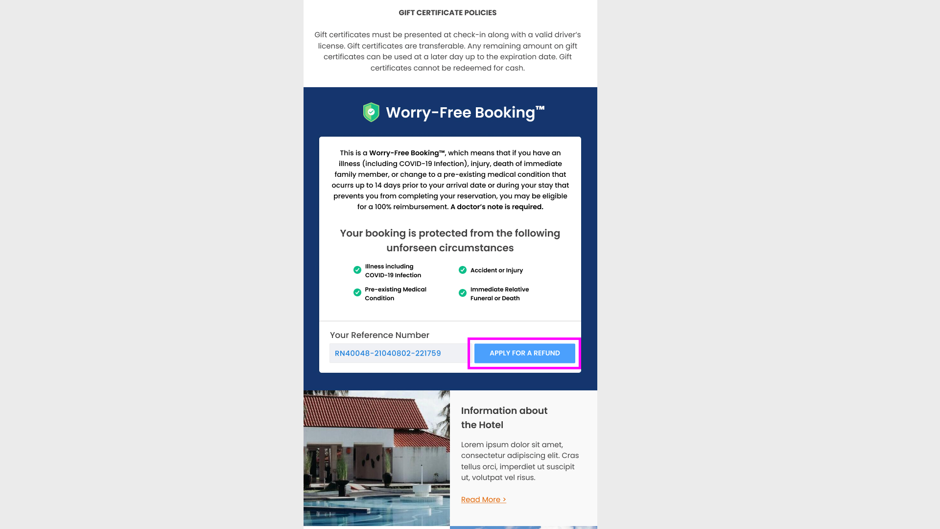 Worry Free Bookings Confirmation Email